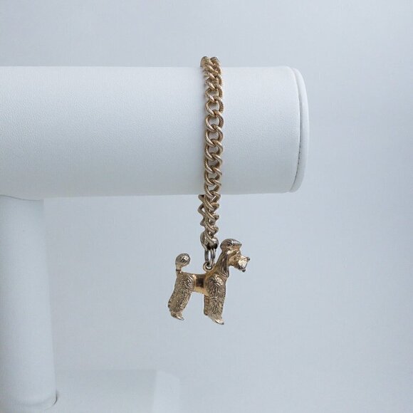 Rare Vintage Napier Dog Pendant Charm Bracelet Curb Link Chain Gold Tone - Picture 6 of 13